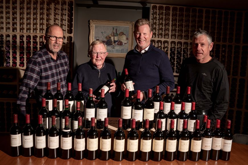 Peter Cowley and John Buck (Former Technical Director and Chairman of Te Mata Estate) and Nick Buck and Phil Brodie (Current Chief Executive and Senior Winemaker of Te Mata Estate) With Coleraine