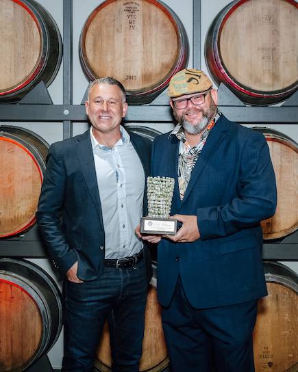Marlborough Wine Show - Ryhan Wardman presents The Coterie Wine of Provenance Award to Michael Bann, Rapaura Springs