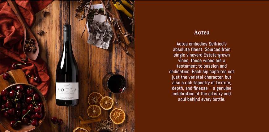 The Seifried Aotea Collection - Click to Explore. The Seifried Estate Aotea Collection - Click to Explore.